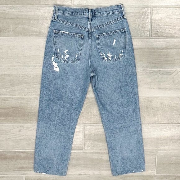 Agolde ‘90s Mid Rise Straight Distressed Relaxed Jeans in Fall Out HEMMED Short - Picture 4 of 16